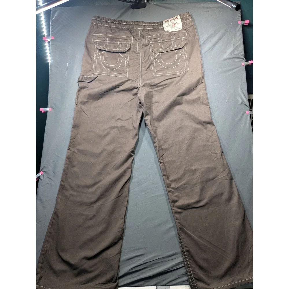 True Religion Vinny Ultra Baggy Carpenter Pants Brown Contrast Stitch Mens 34